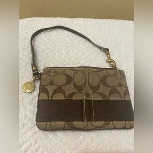 Coach Monogram Wristlet Wallet Iconic C Monogram Pattern Brown on Tan